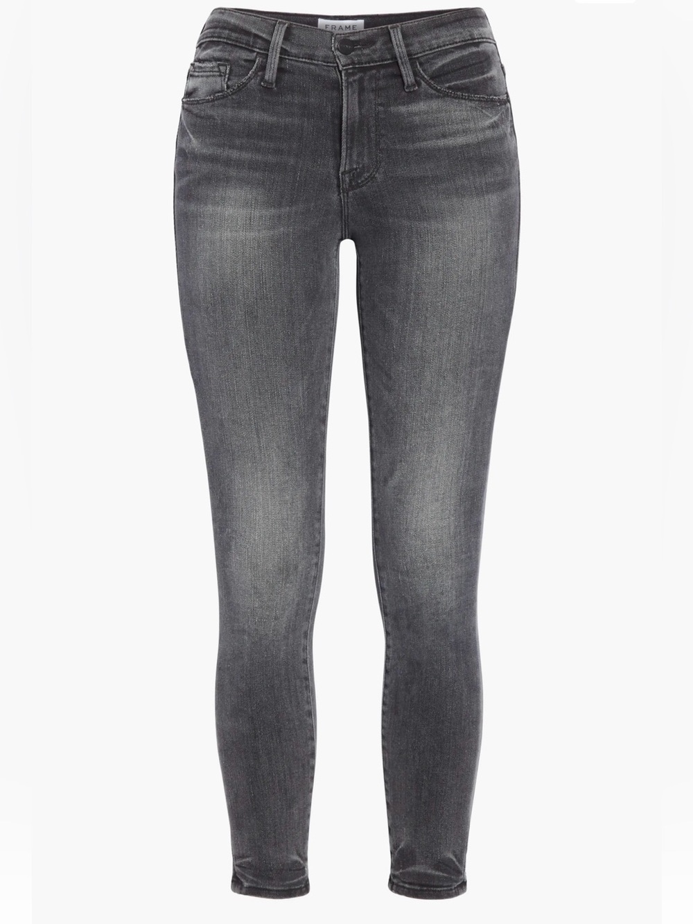 Frame Le Skinny Skinny Cropped Distressed Jeans in Washed Grey